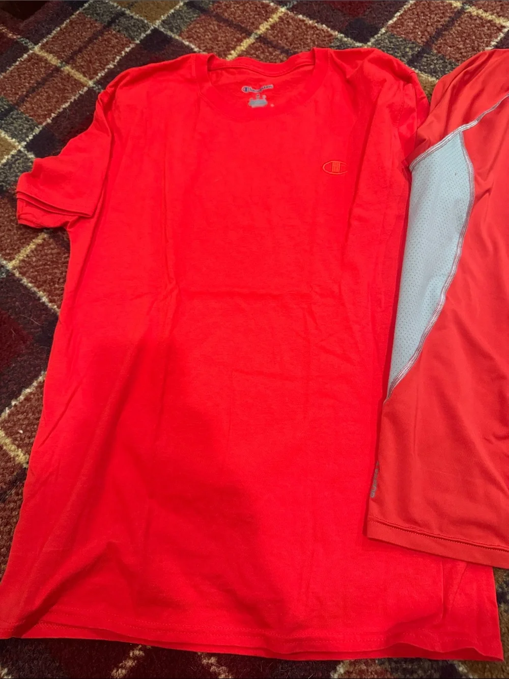 2 men’s size M Champion red  Short Sleeve Athletic shirts. - Picture 2 of 5